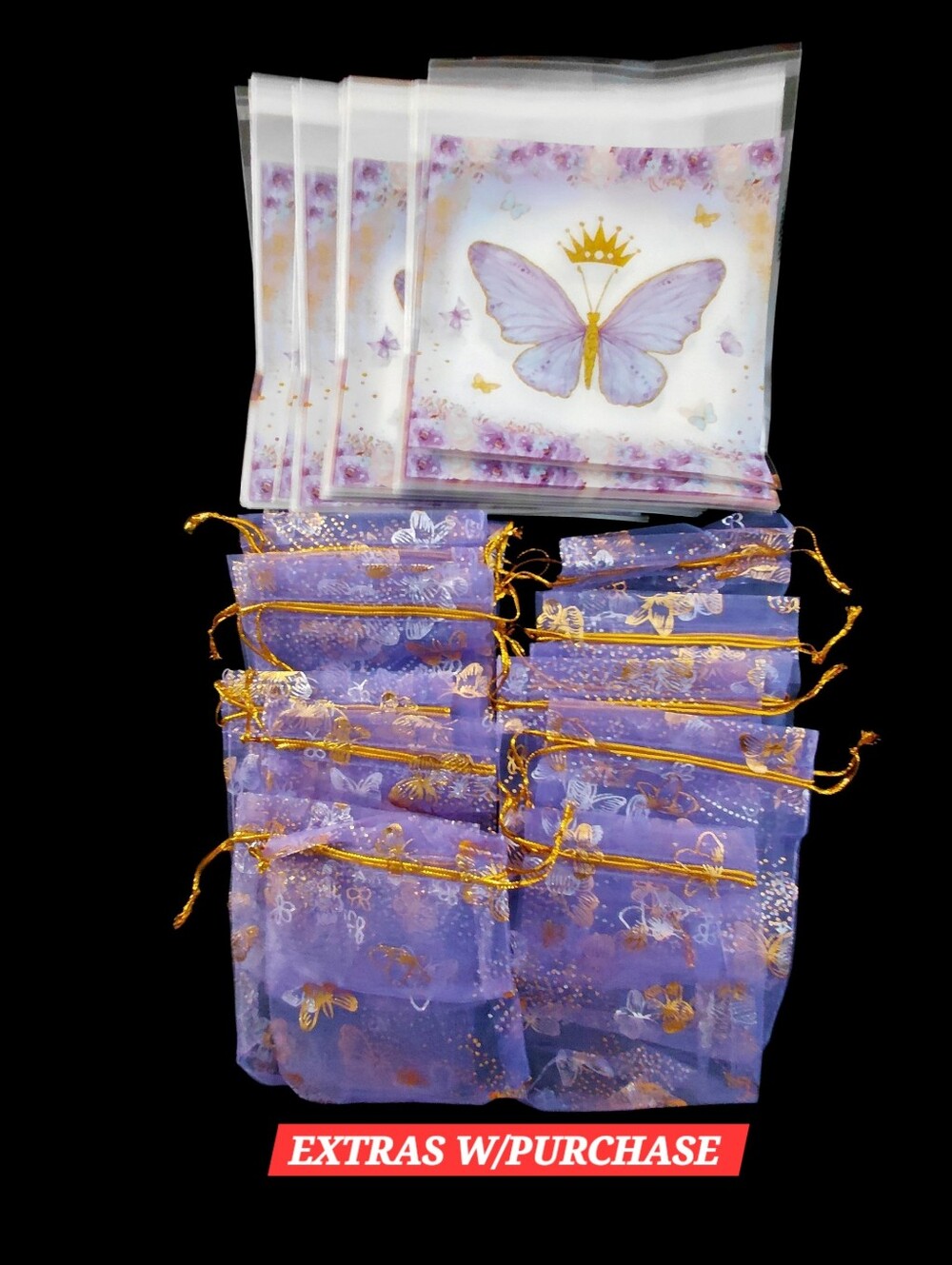 20ct. 10pcs. 3x5 Purple Organza 10pcs. 5x6 Purple Butterfly Resealable Bag